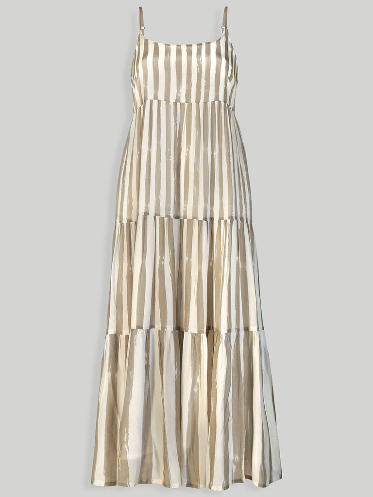 Strappy Ecru Tiered Maxi Dress DRESSES Reistor   