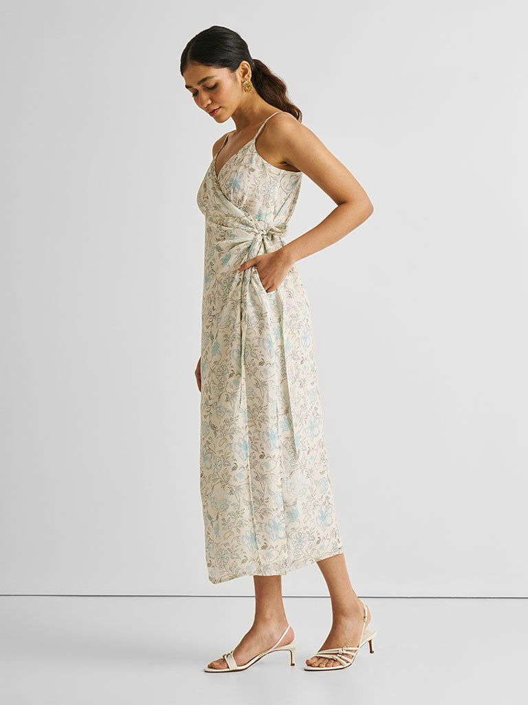 Strappy Blue Floral Wrap Dress DRESSES Reistor   