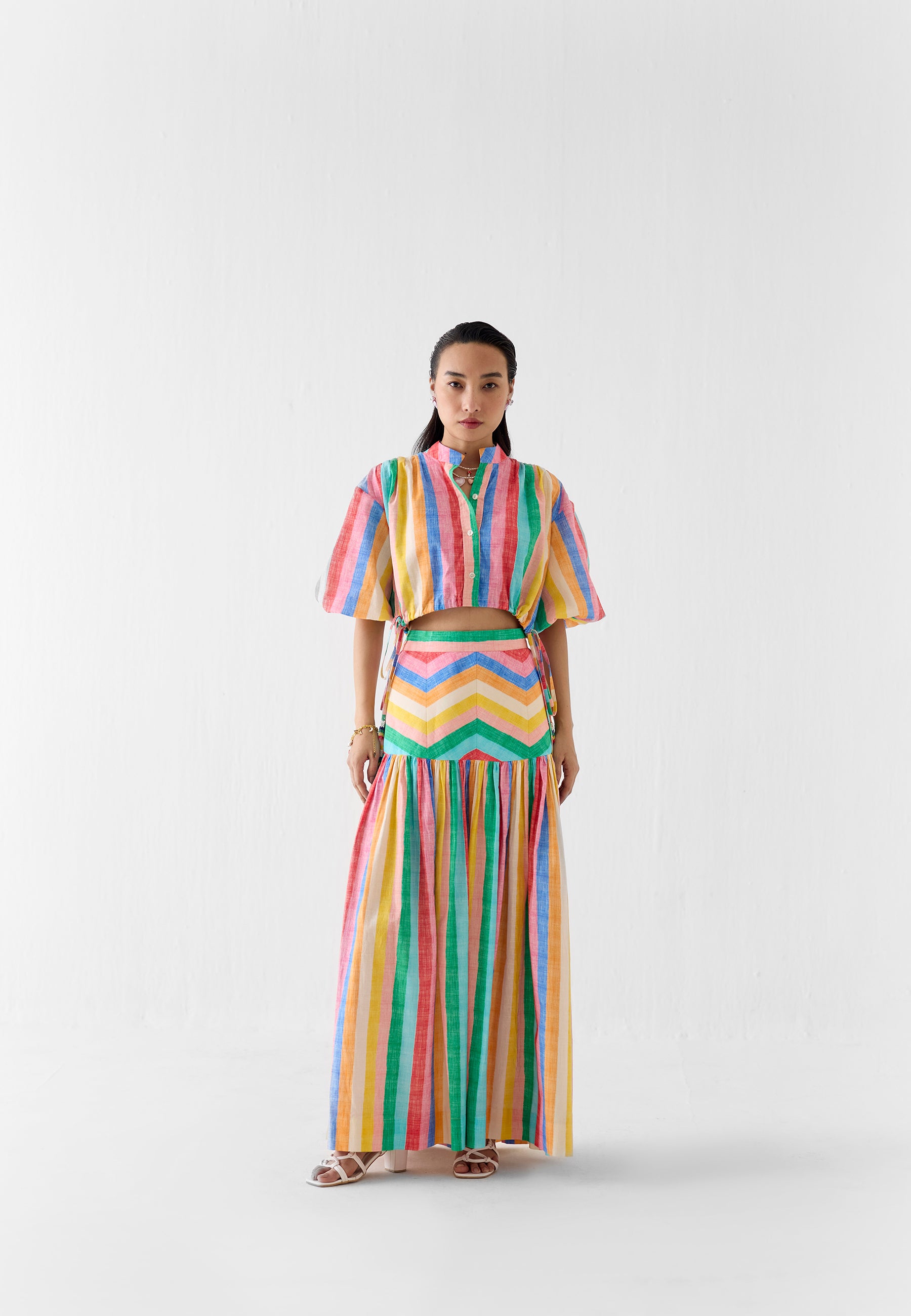 Leher Drawstring Crop Shirt & Skirt Set SETS IKKIVI