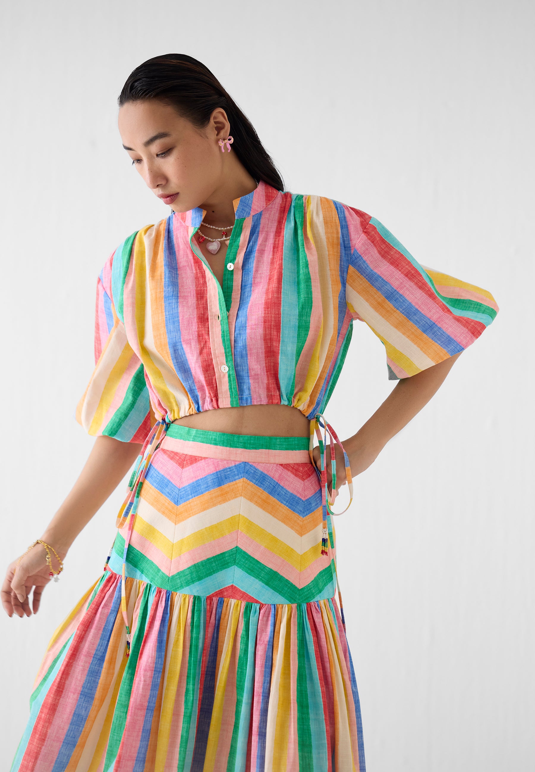 Leher Drawstring Crop Shirt & Skirt Set SETS IKKIVI