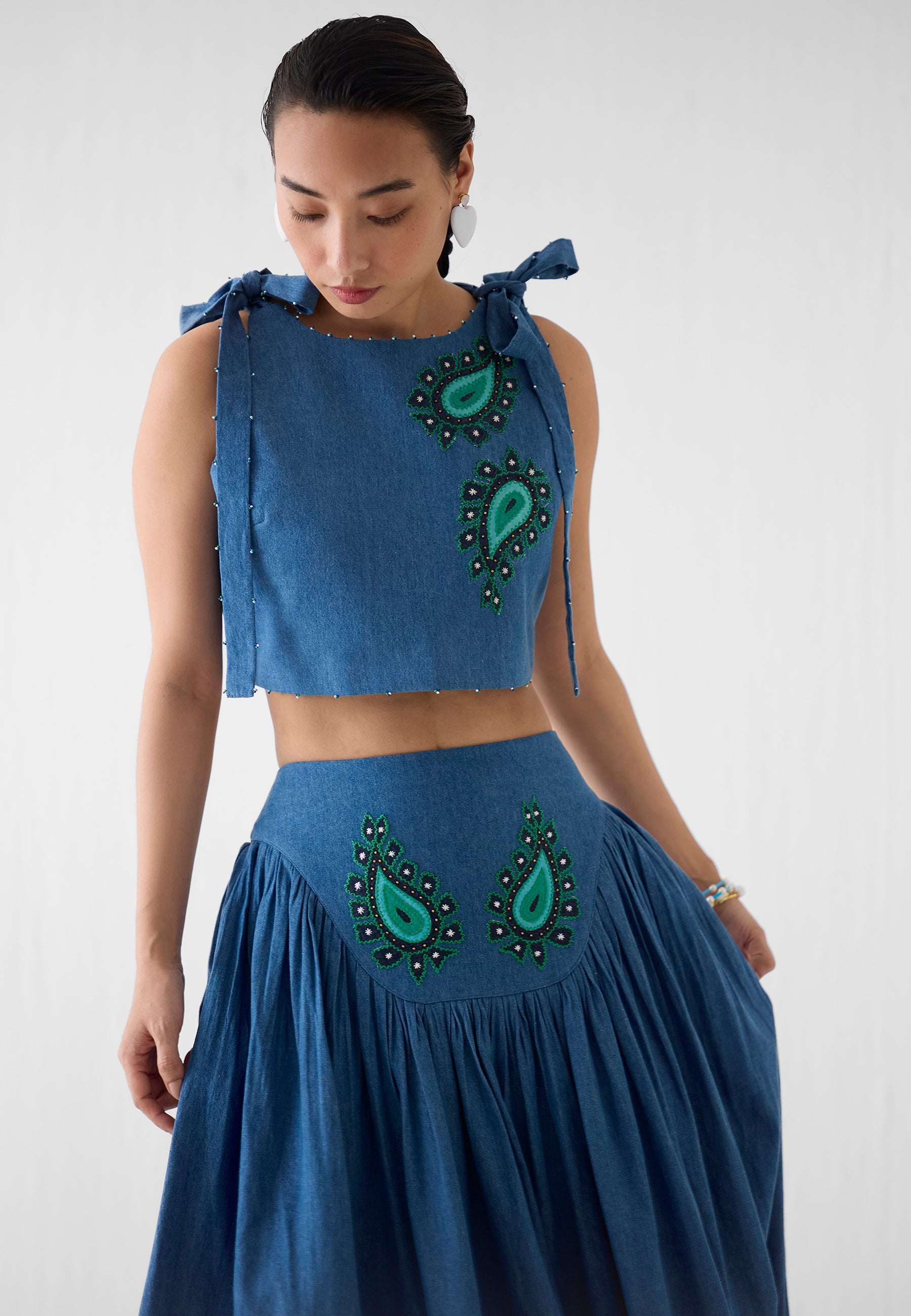 Indigo Crop Top & Skirt Set SETS IKKIVI