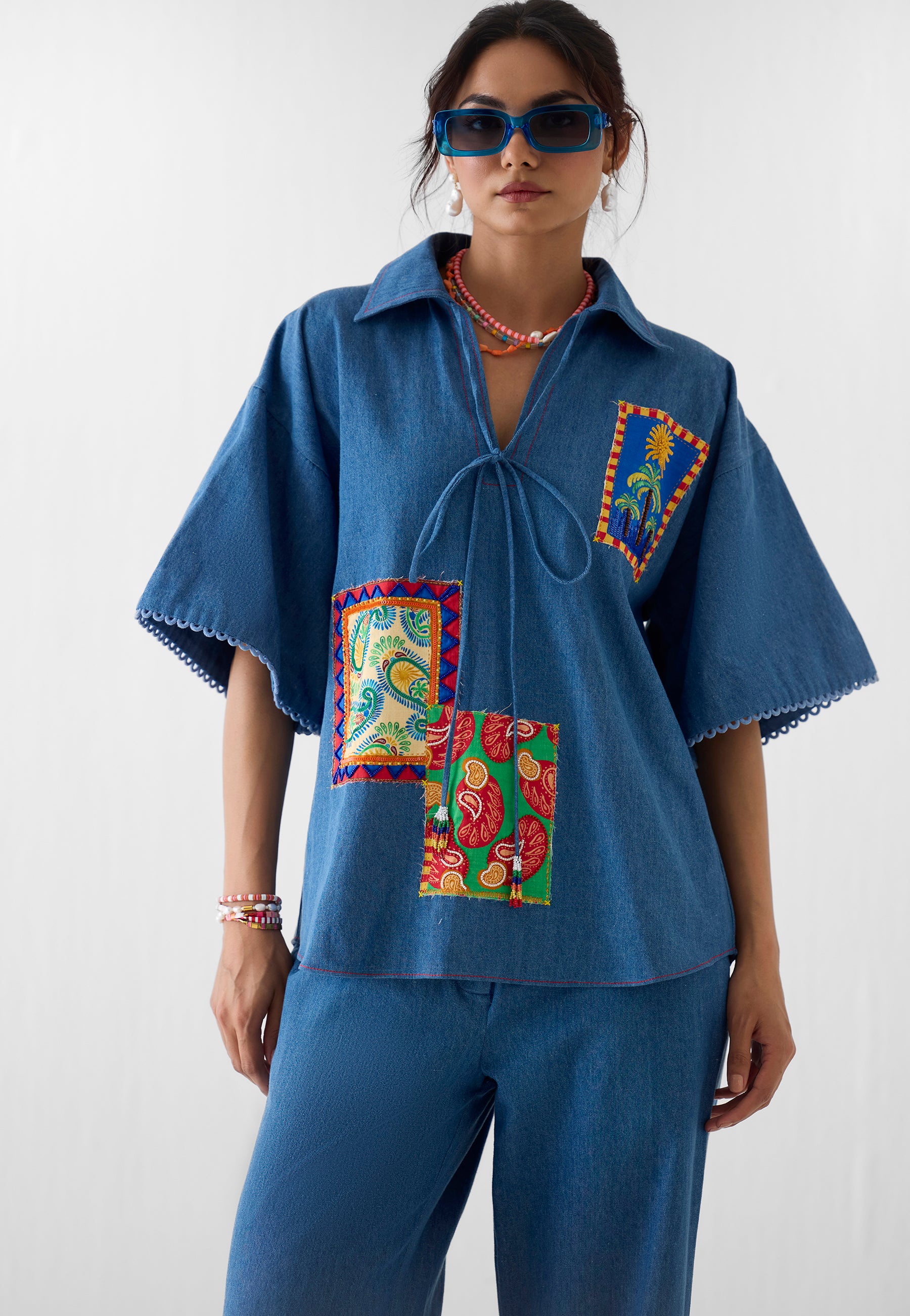 Indigo Patchwork Shirt & Pant Co-ord Set SETS IKKIVI