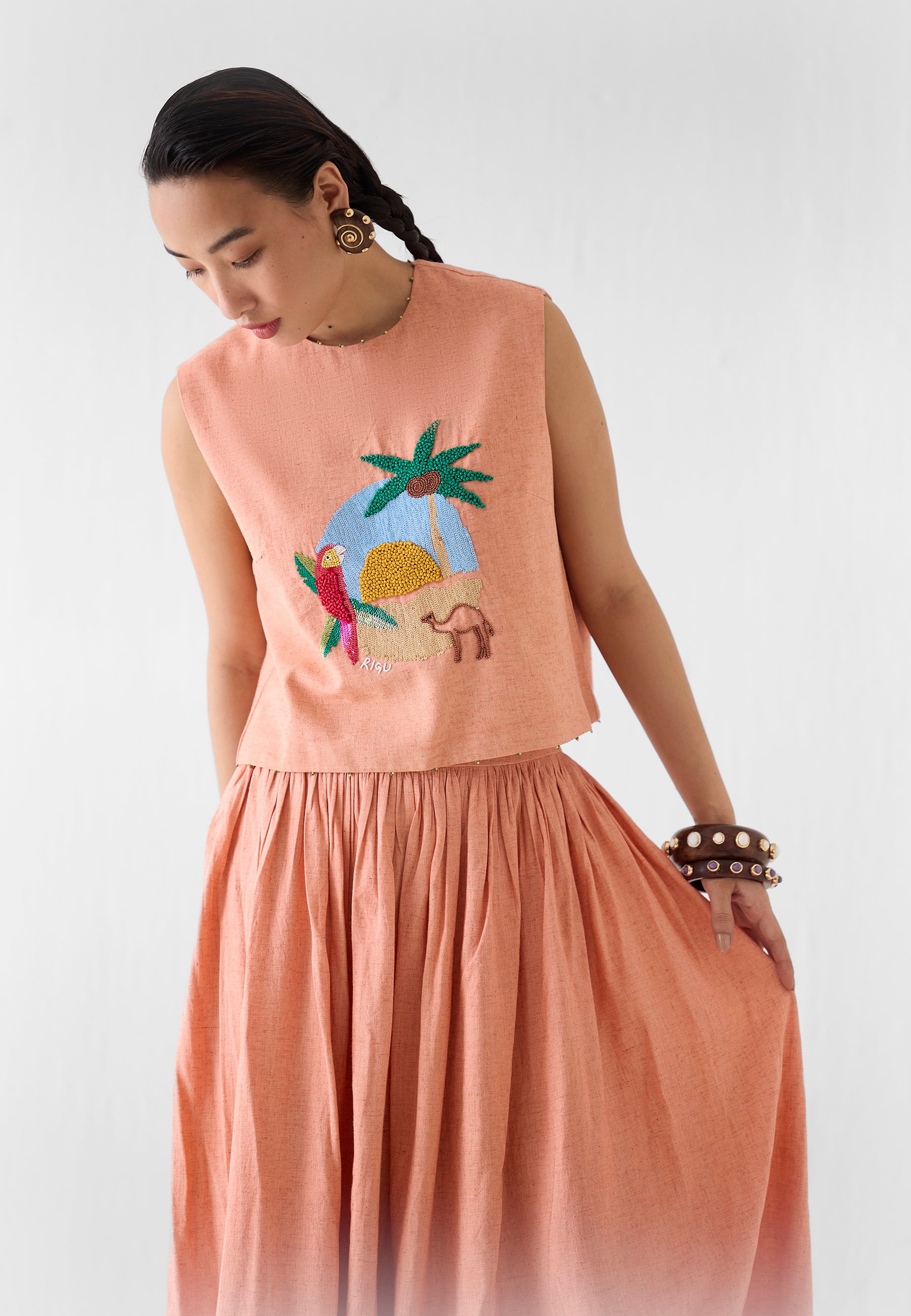 Sahara Linen Crop Top & Skirt Set SETS IKKIVI