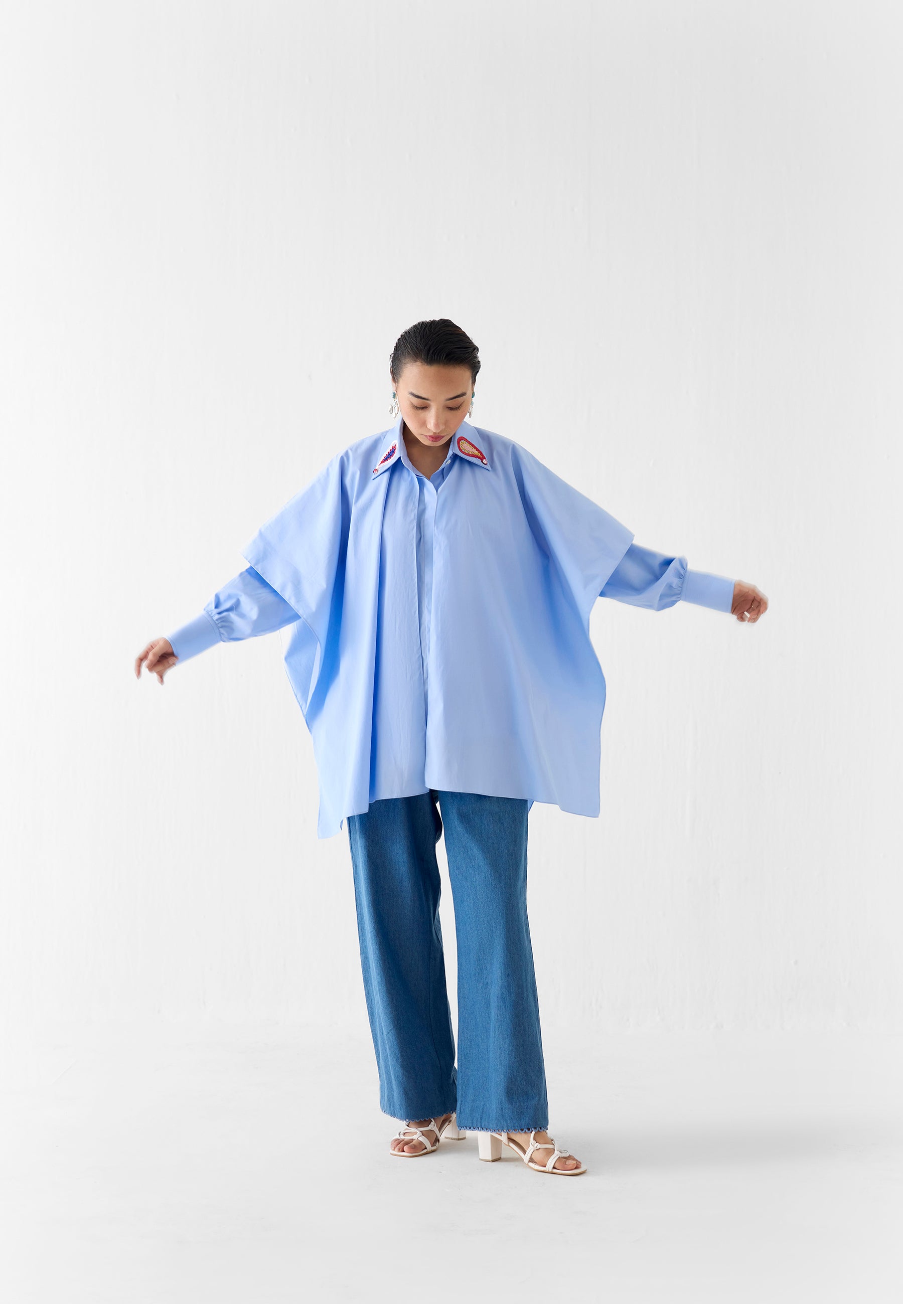 Azure Layered Poplin Shirt TOPS IKKIVI