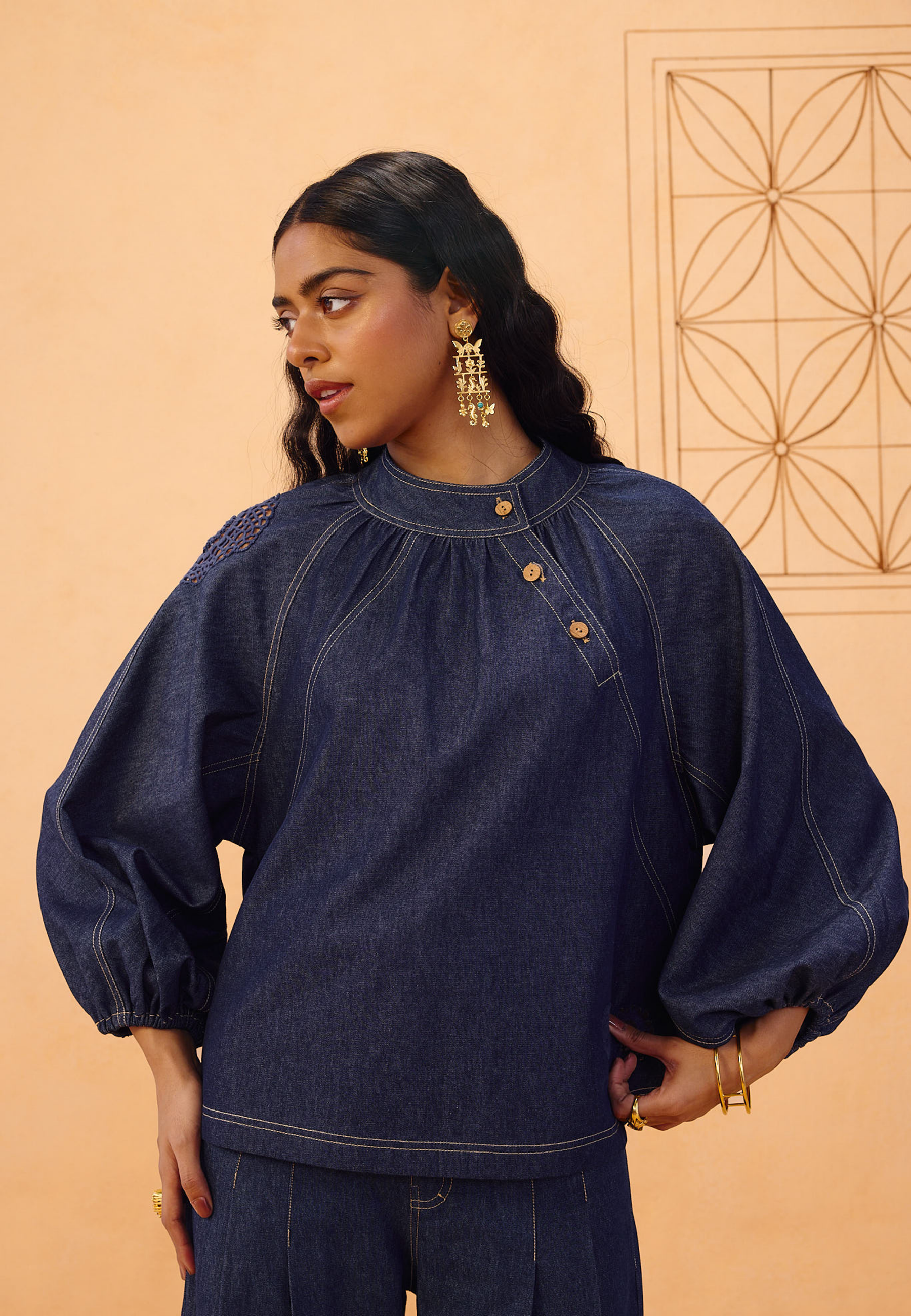 The Jaali Sustainable Denim Top TOPS SUI
