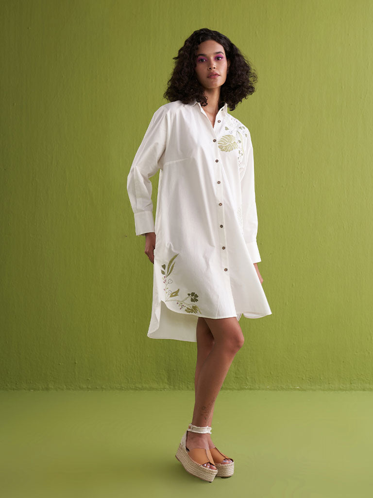 The Tropical Shirt Dress | Womens White Shirt Dress | SUI | IKKIVI