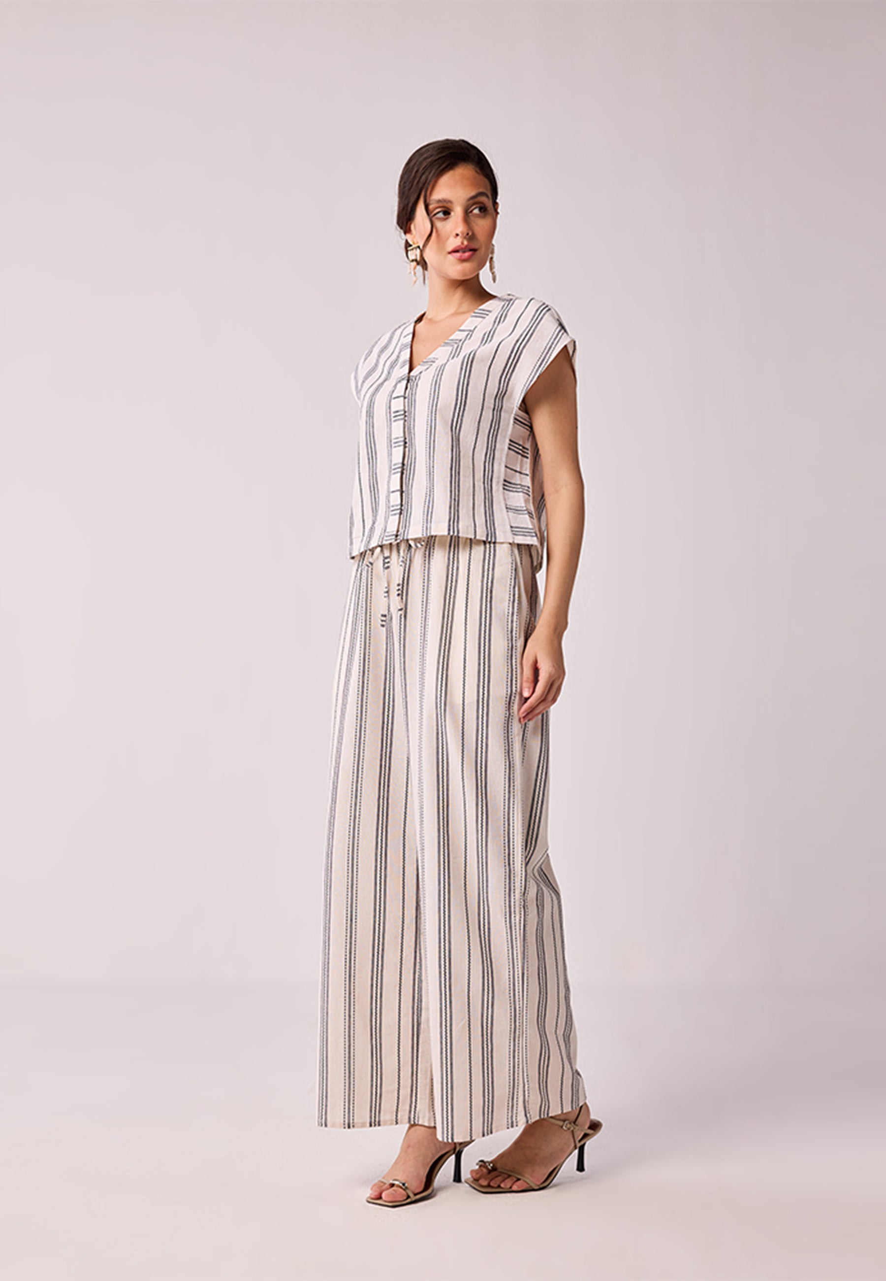 Wide Leg Drawstring Stripe Pants BOTTOMS Reistor