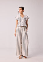 Wide Leg Drawstring Stripe Pants BOTTOMS Reistor