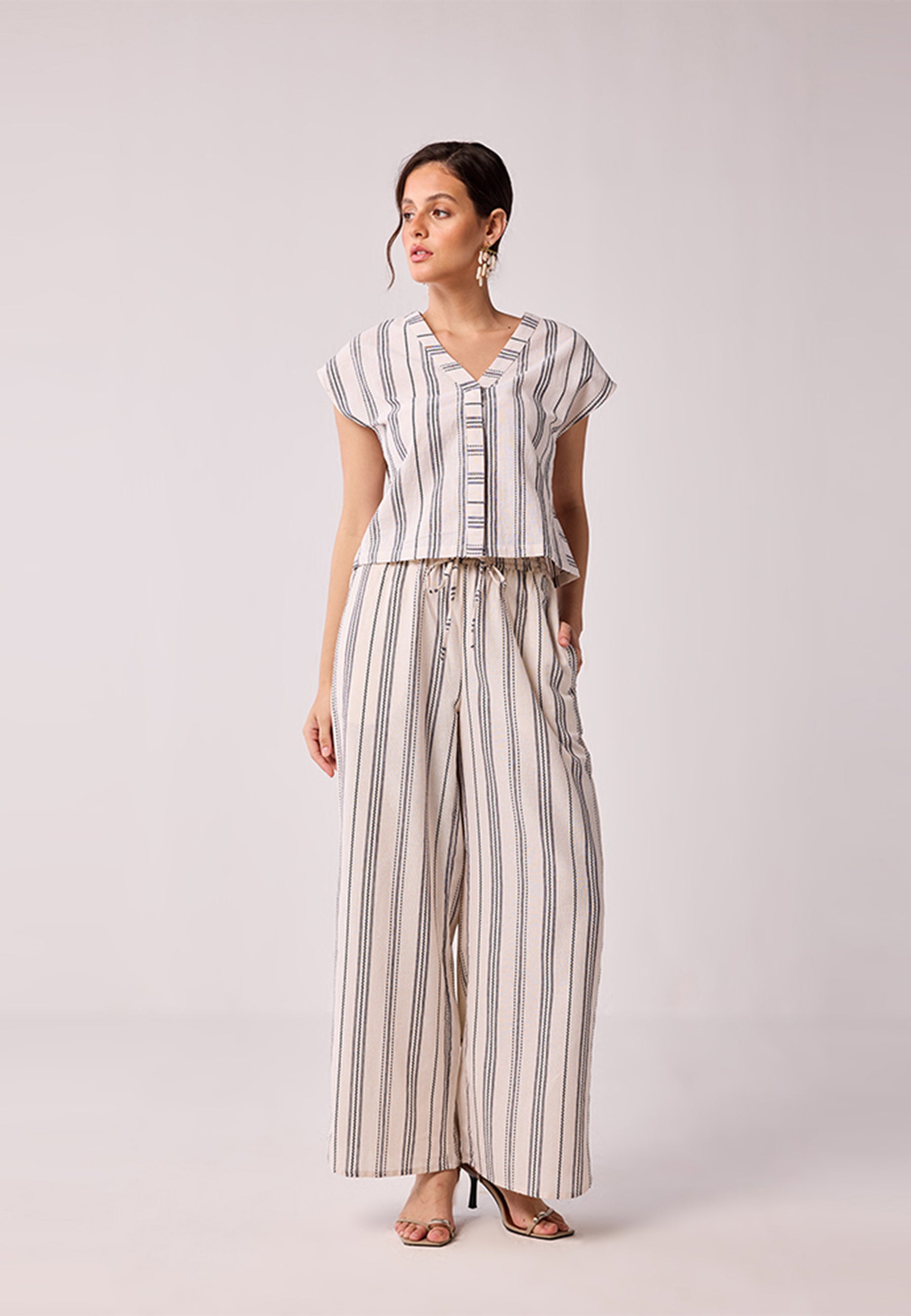 Wide Leg Drawstring Stripe Pants BOTTOMS Reistor