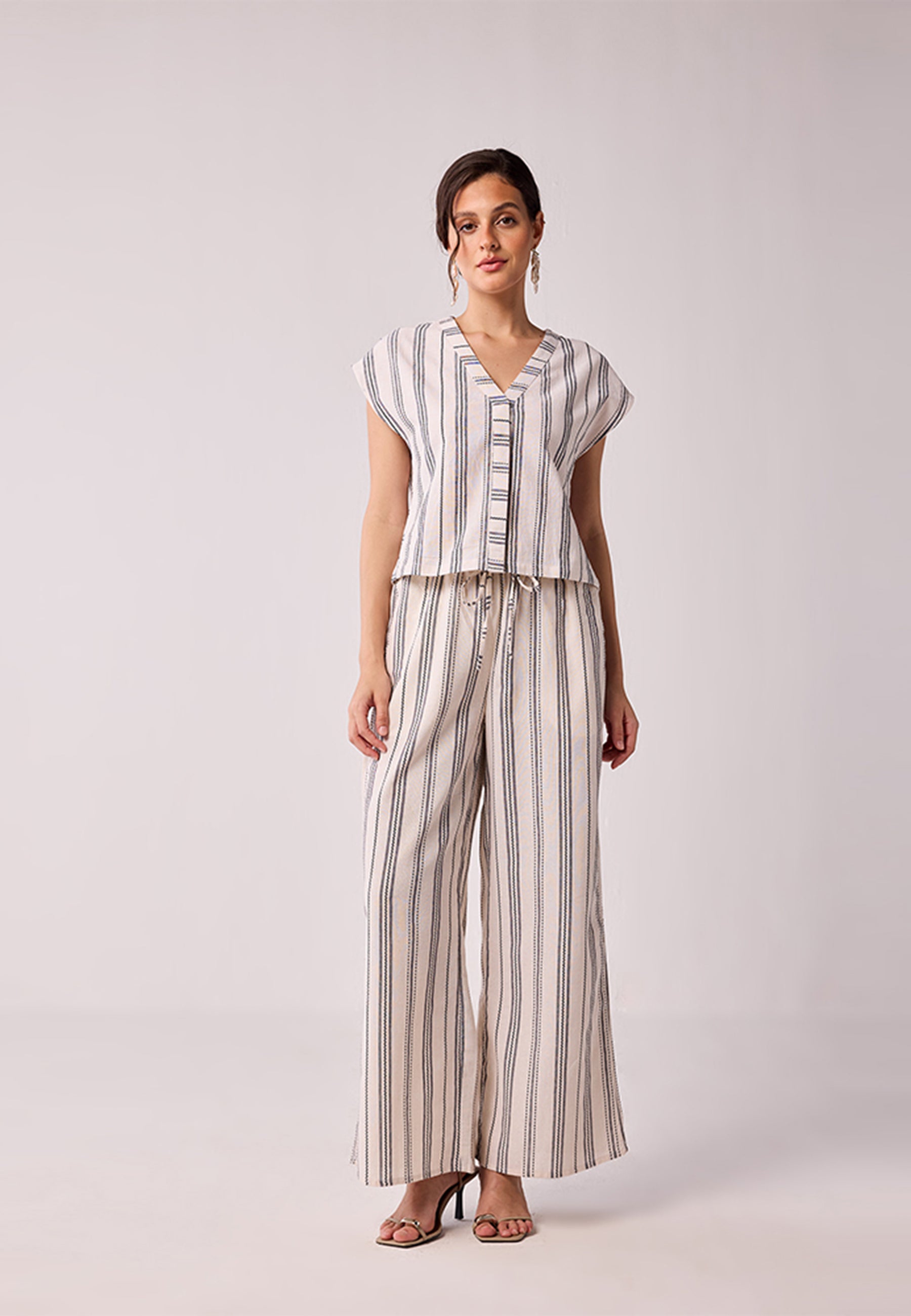 Wide Leg Drawstring Stripe Pants BOTTOMS Reistor
