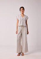 Wide Leg Drawstring Stripe Pants BOTTOMS Reistor