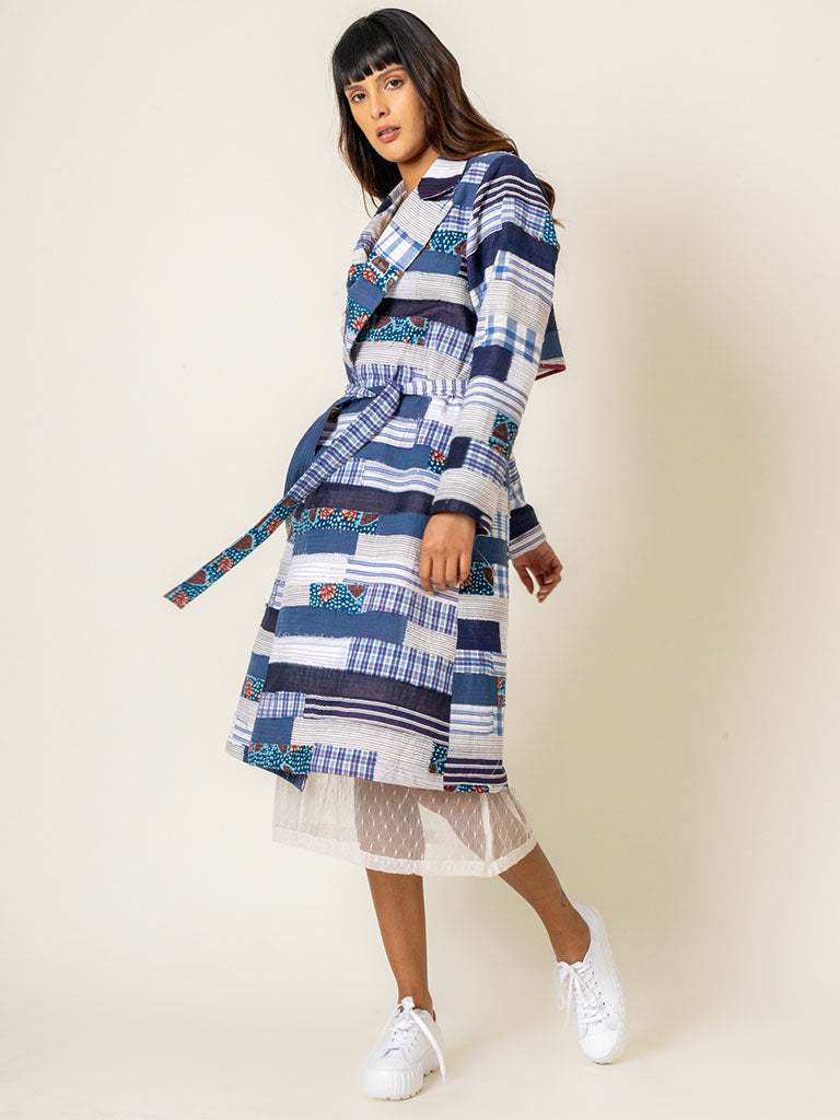 Sky Patchwork Trench JACKETS Doodlage   