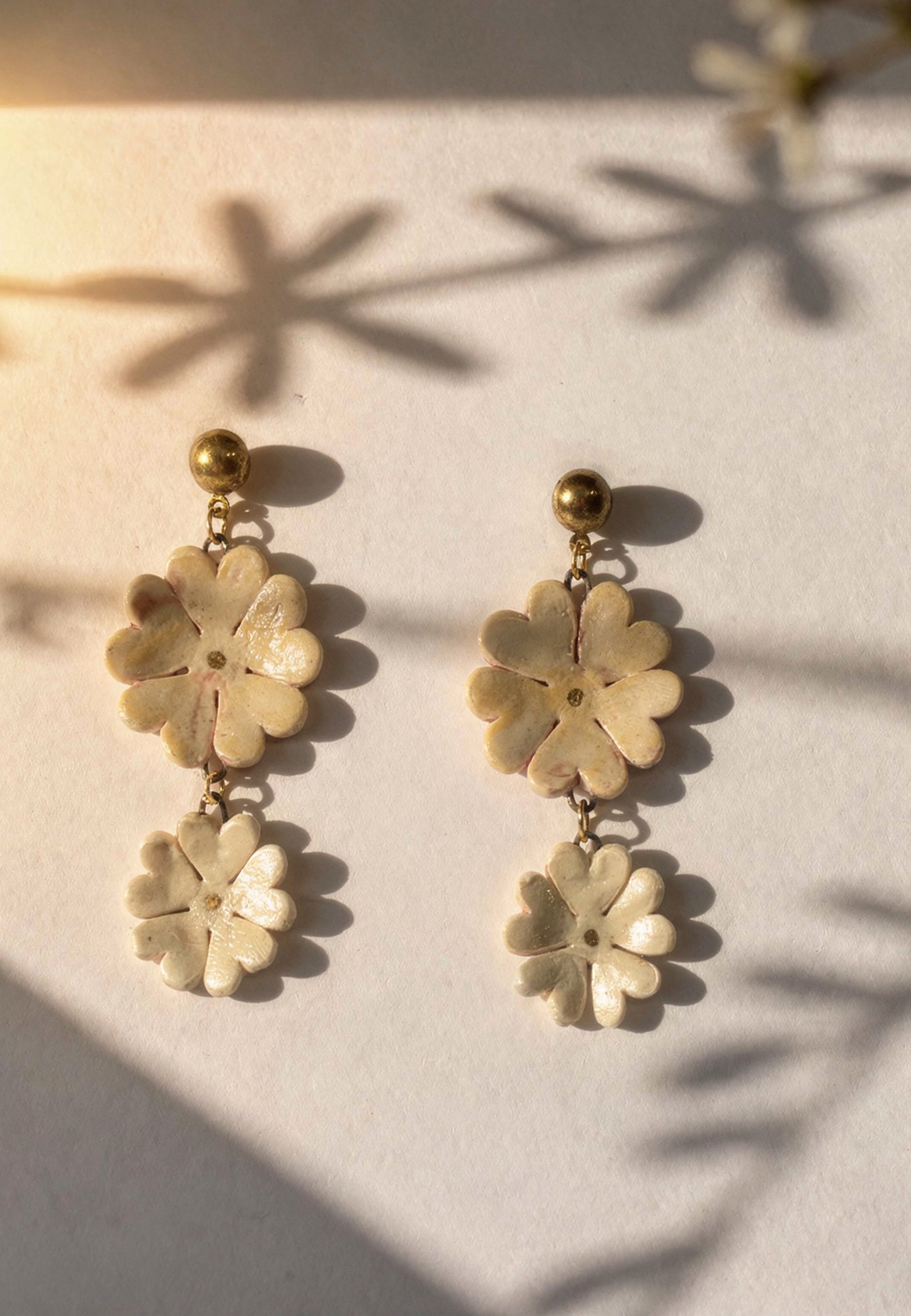 Ecru Flora Dangler Earrings ACCESSORIES IKKIVI