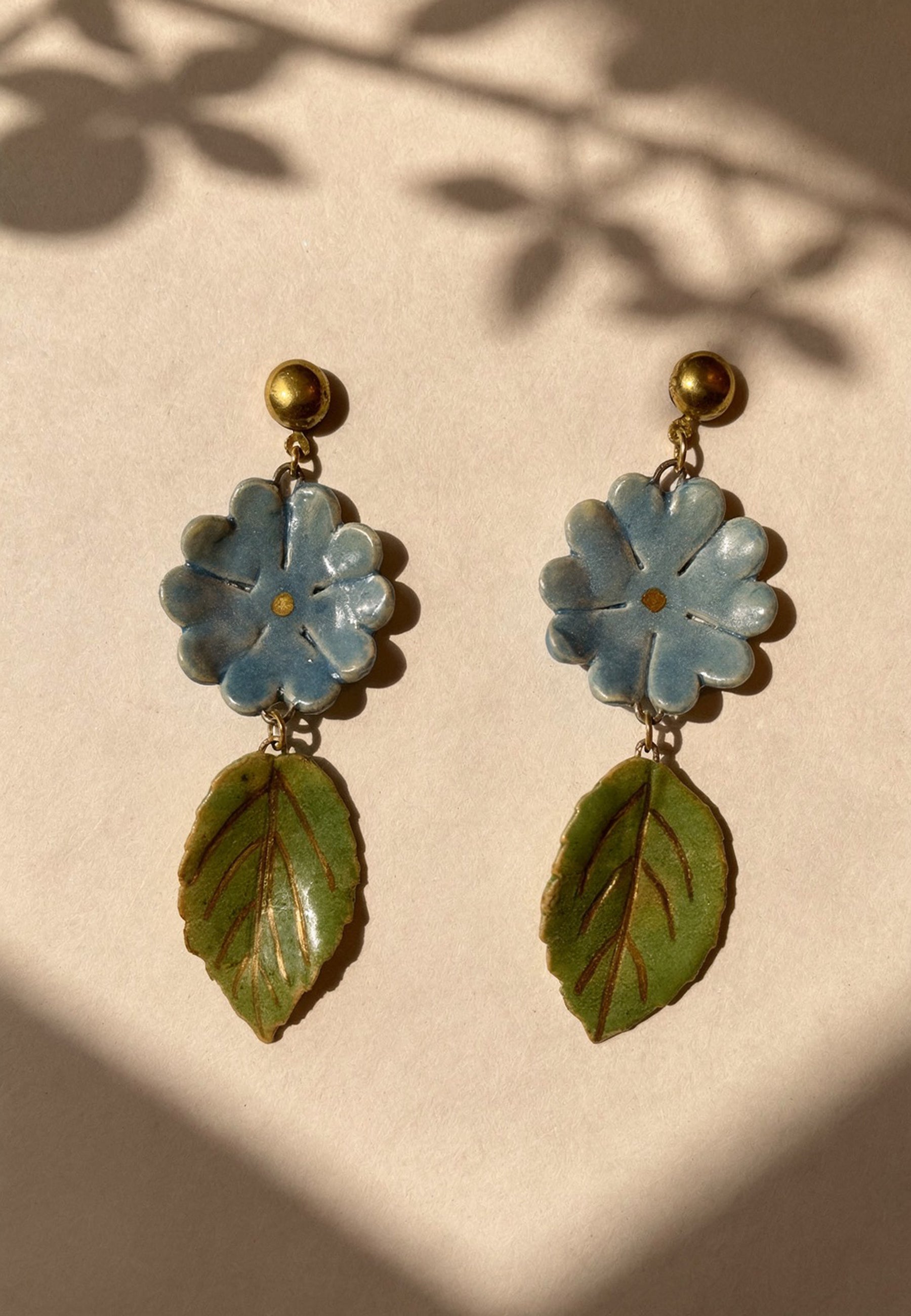 Blue Flora Leaf Dangler Earrings ACCESSORIES IKKIVI