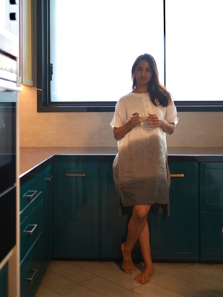 Ombre Block Dress Ivory Charcoal DRESSES IKKIVI