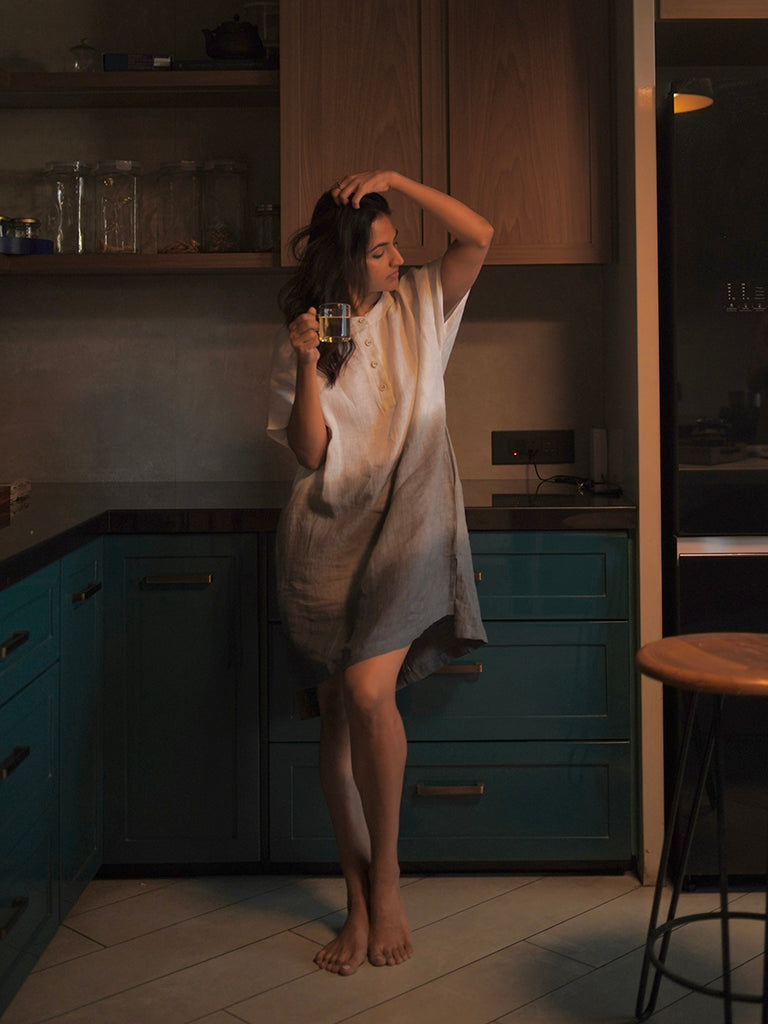 Ombre Block Dress Ivory Charcoal DRESSES IKKIVI