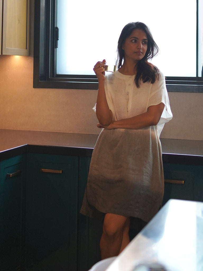 Ombre Block Dress Ivory Charcoal DRESSES IKKIVI