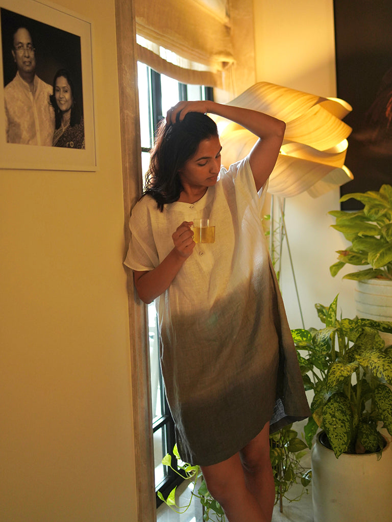 Ombre Block Dress Ivory Charcoal DRESSES IKKIVI