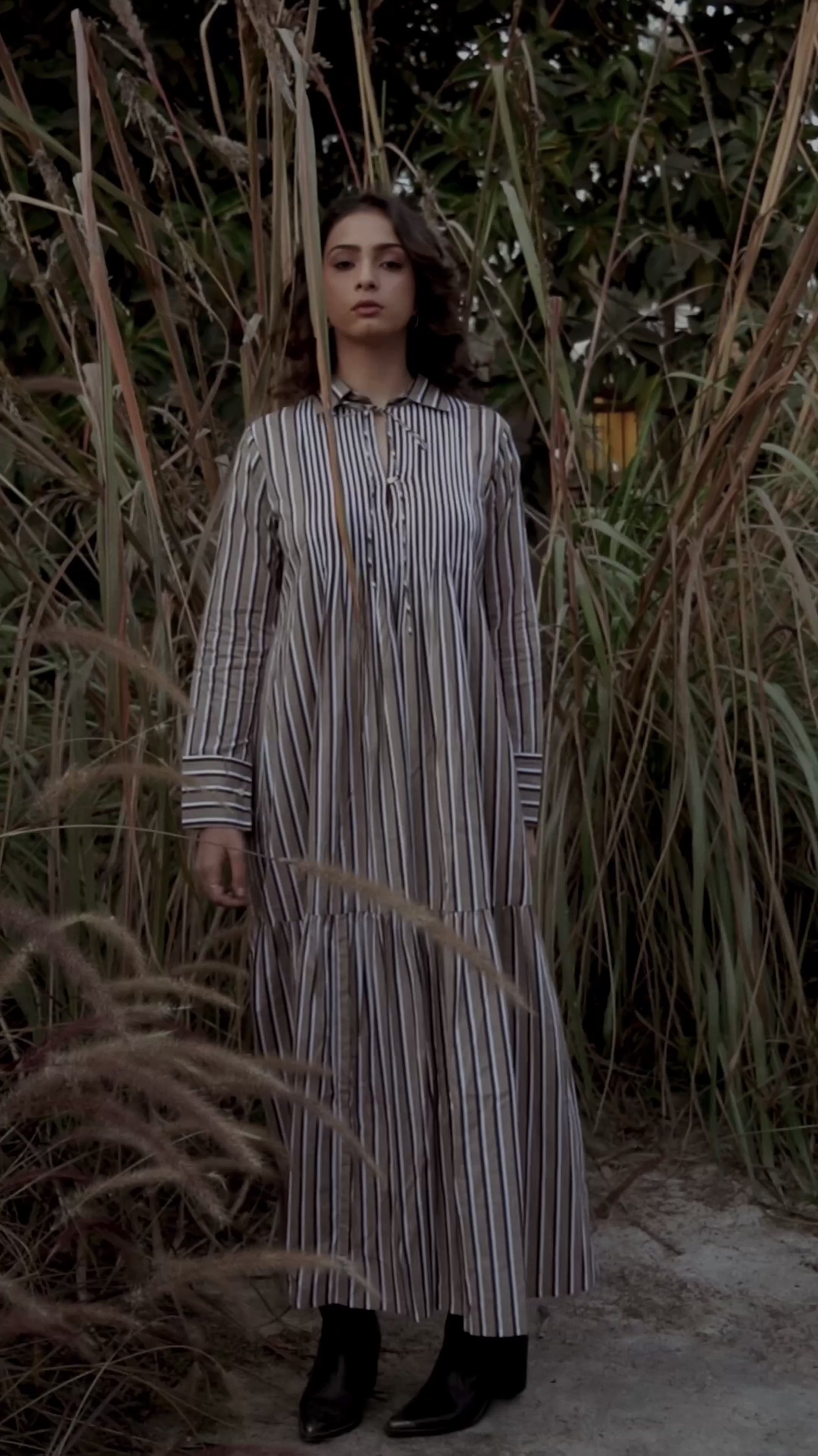 Akari Striped Brown Dress DRESSES IKKIVI
