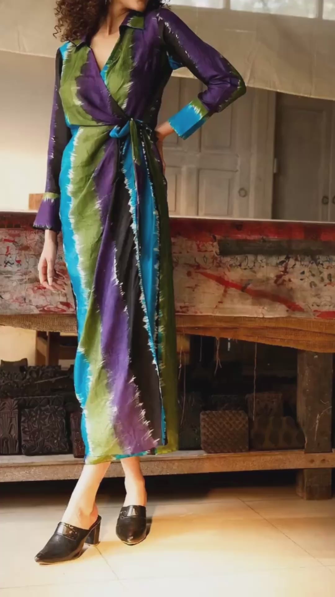 Chromatic Drift Wrap Silk Dress DRESSES IKKIVI