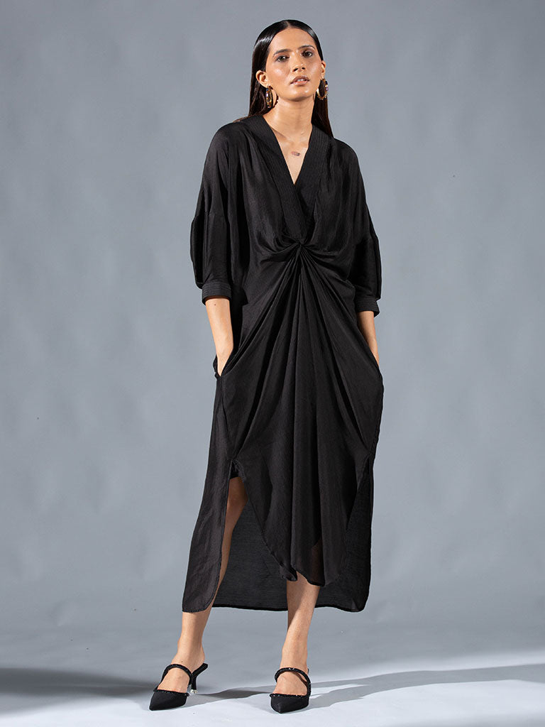 Raven Asymmetric Draped Dress DRESSES Auruhfy   