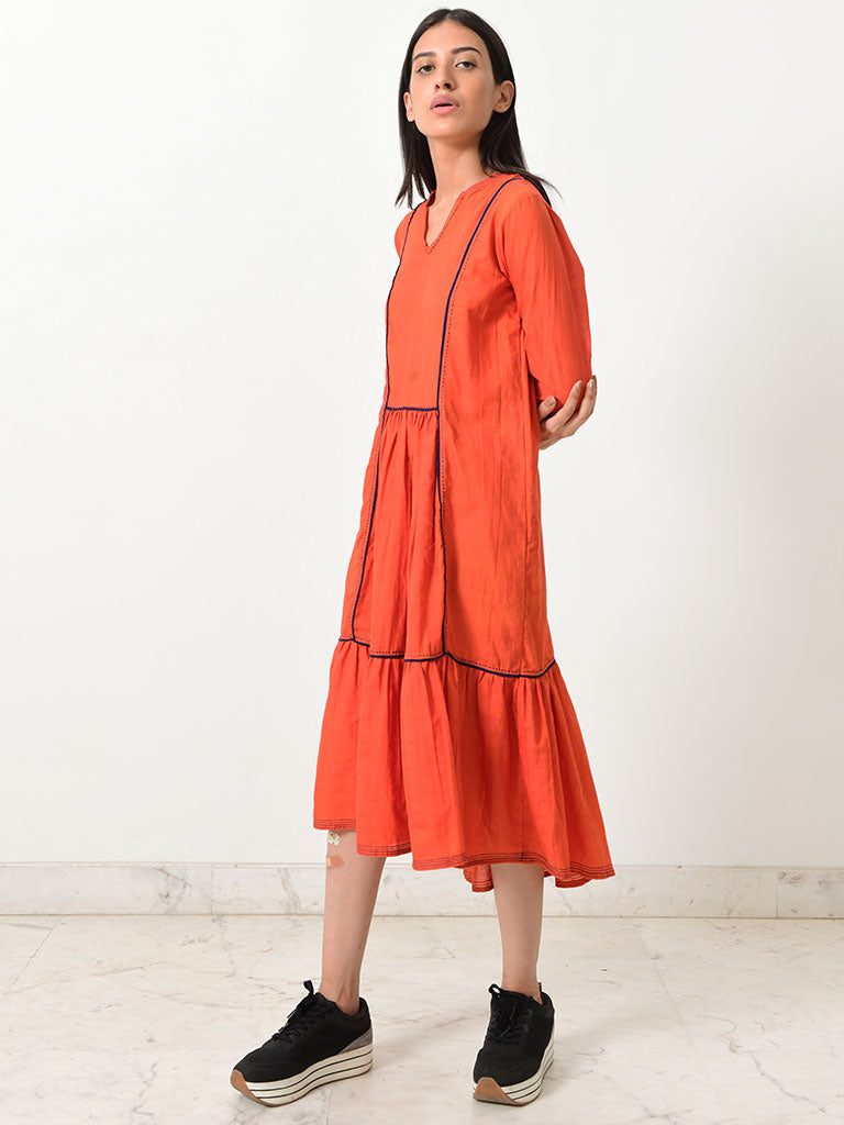 Khadi Contrasting Pipe Dress DRESSES Rias Jaipur   