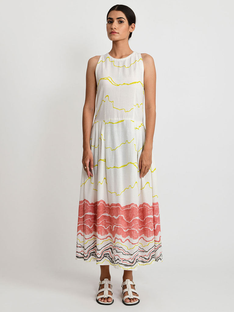 Salmon Pleated Dress DRESSES Rias Jaipur   