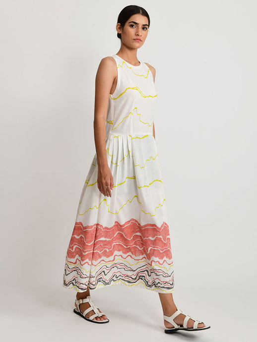 Salmon Pleated Dress DRESSES Rias Jaipur   