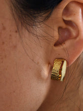 Load image into Gallery viewer, Pearl Enamel Huggies Hoop Earrings JEWELLERY The Loom Art   
