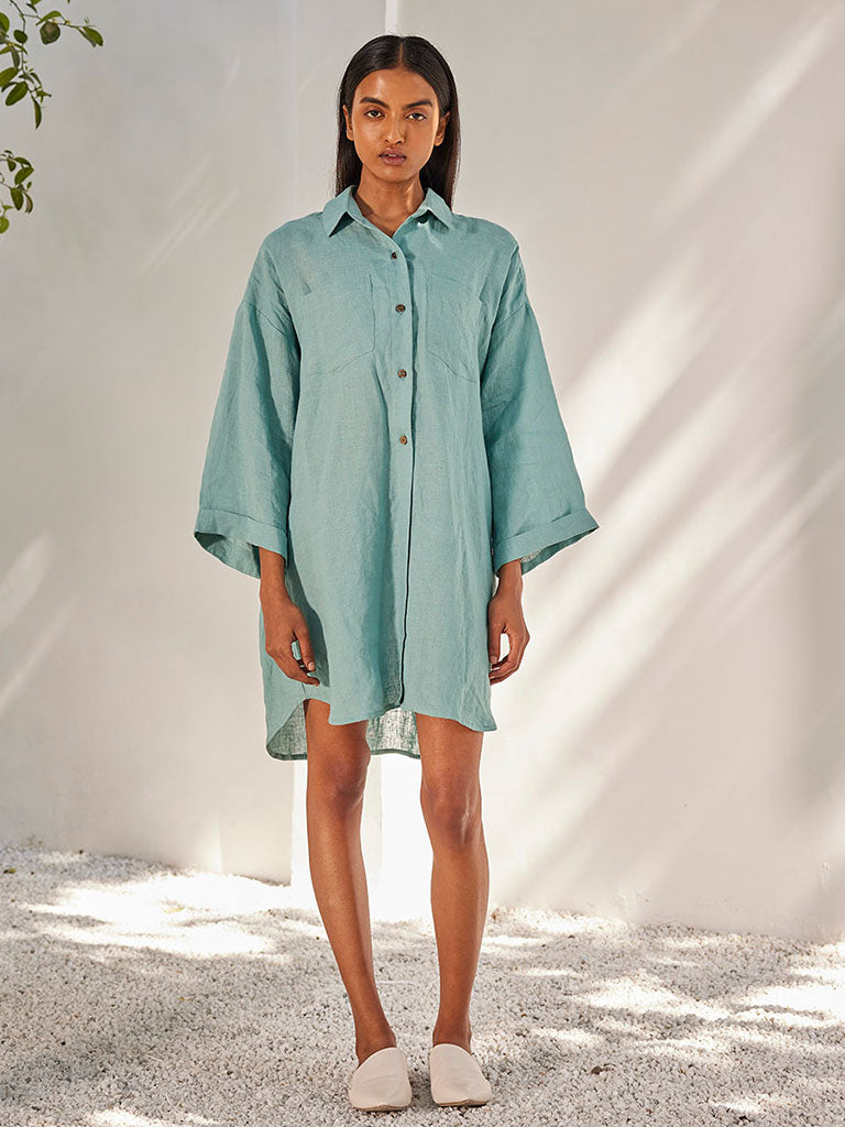 Blue Haze Shirt Dress DRESSES KHARA KAPAS   