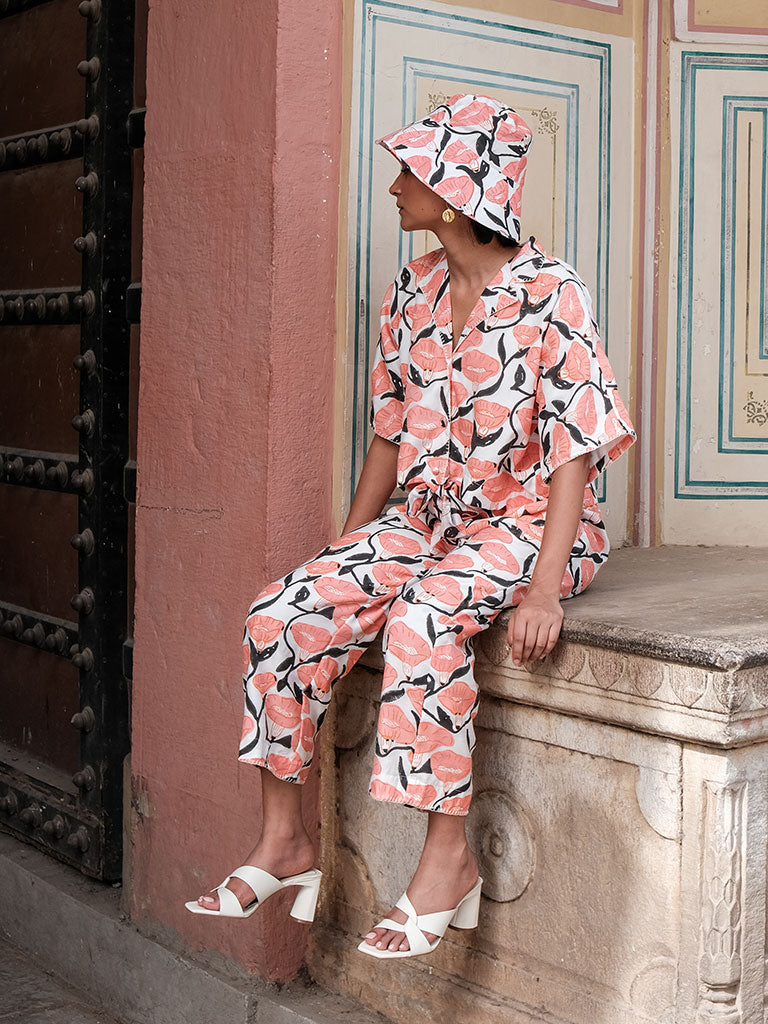 Outlined Florals Boxy Resort Shirt TOPS Khajoor   