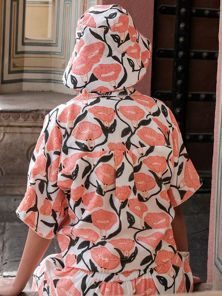 Outlined Florals Boxy Resort Shirt TOPS Khajoor   