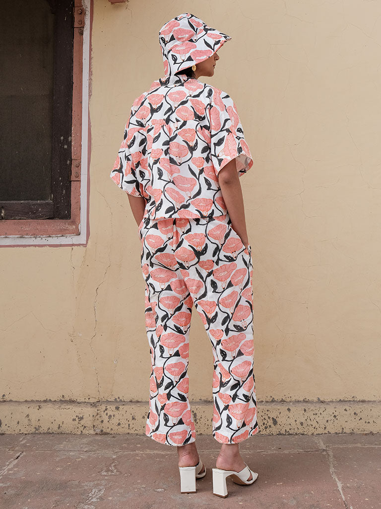 Outlined Florals Boxy Resort Shirt TOPS Khajoor   