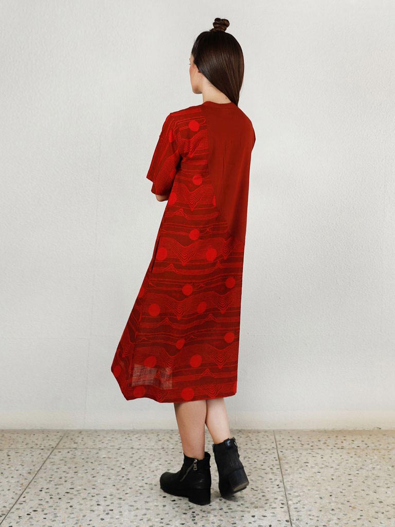 Fluid Red Pocket Dress DRESSES Rias Jaipur   