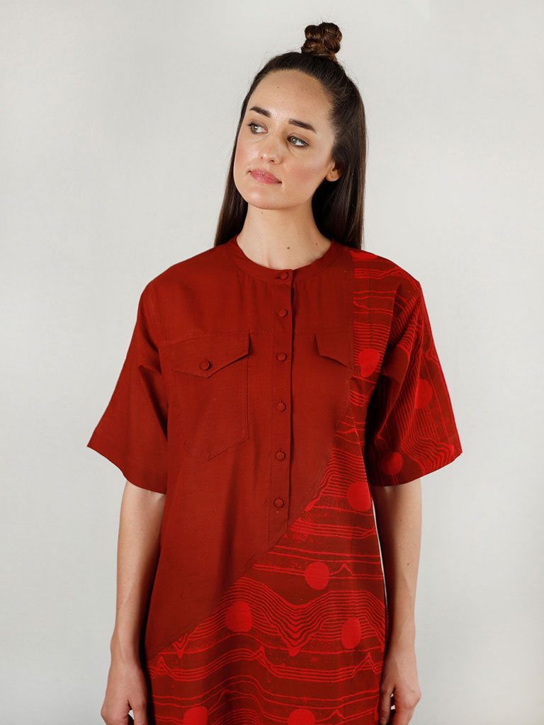 Fluid Red Pocket Dress DRESSES Rias Jaipur   