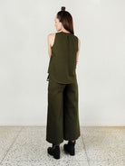 Moss Olive Double Pleat Pants BOTTOMS Rias Jaipur   