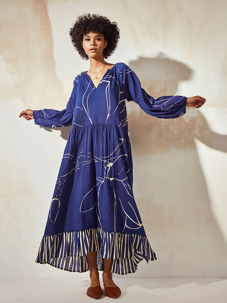 Blueberry | Womens Anti-Fit Blue Maxi Dress | Khara Kapas | IKKIVI Blueberry | Womens Anti-Fit Blue Maxi Dress | Khara Kapas | IKKIVI